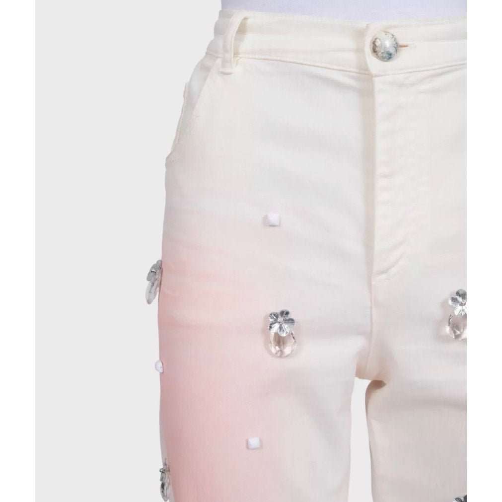 Chanel Chanel White Straight-Leg Jeans with Crystal Accents sz.42 Pre-owned White Cotton Good condition - Model View
