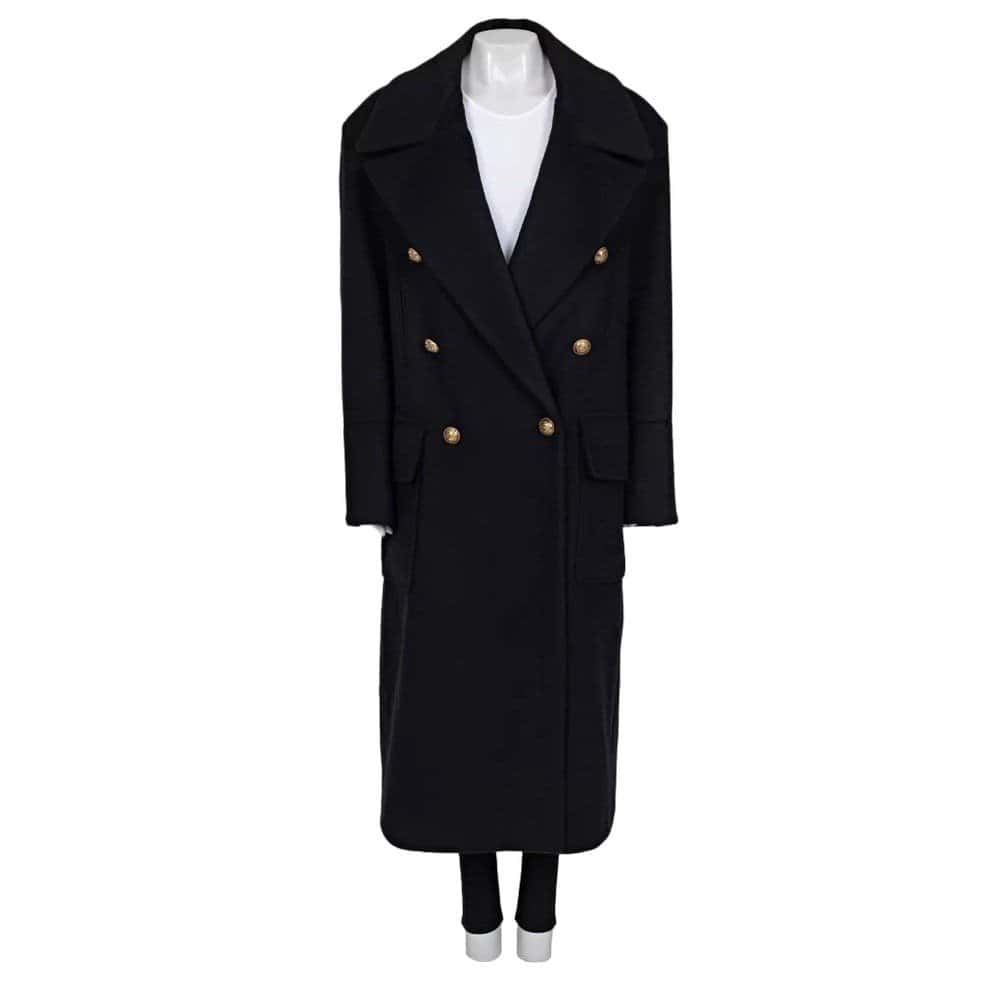 Balmain NWT Balmain Black Wool Cashmere Straight Coat Sz.40/L pre-owned Black Wool Never worn, with tag - Front View