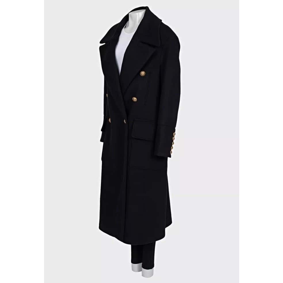 Balmain NWT Balmain Black Wool Cashmere Straight Coat Sz.40/L pre-owned Black Wool Never worn, with tag - Back View