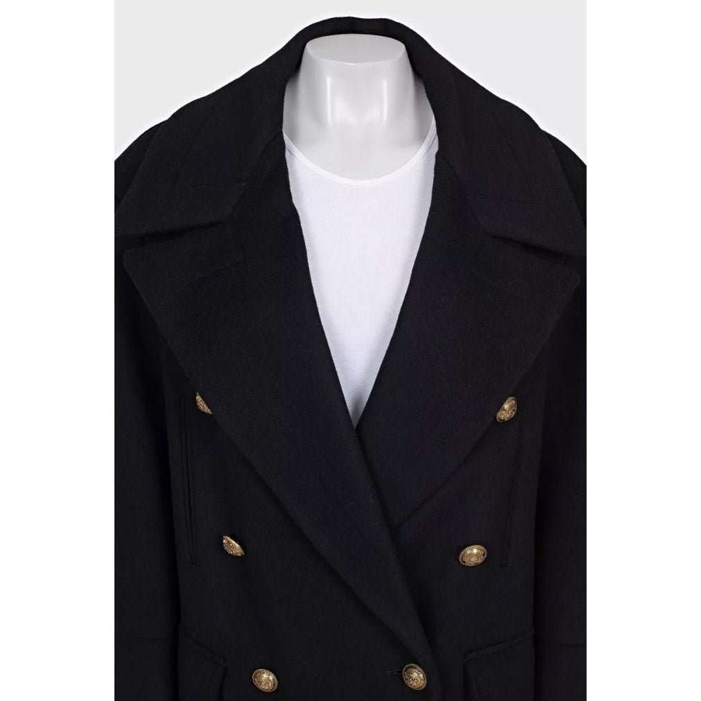 Balmain NWT Balmain Black Wool Cashmere Straight Coat Sz.40/L pre-owned Black Wool Never worn, with tag - Model View