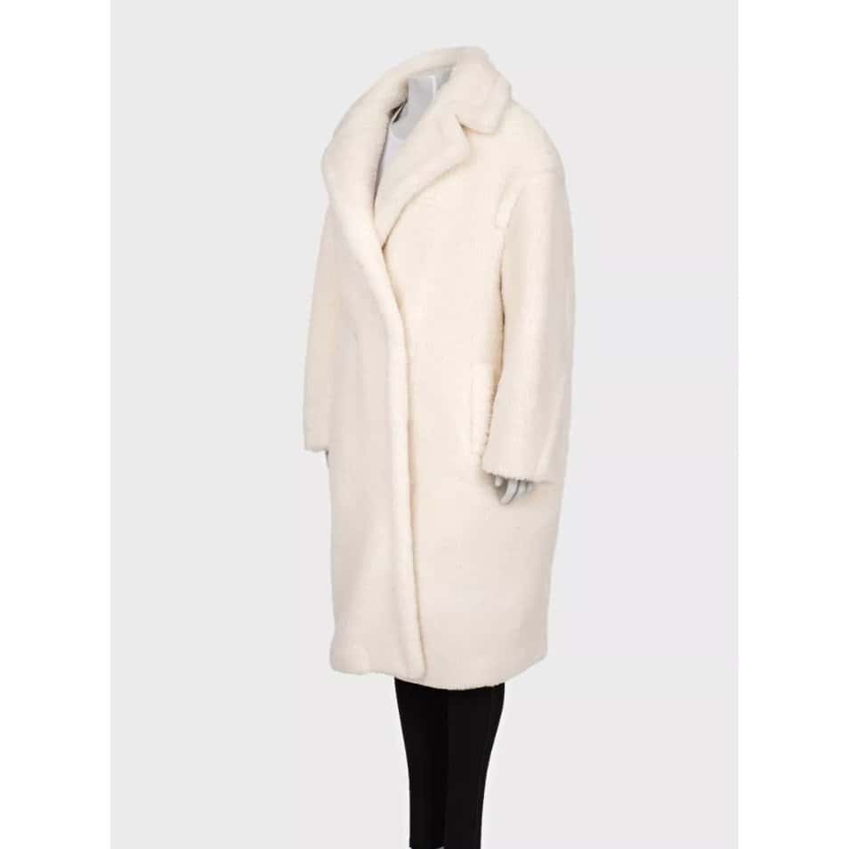 Max Mara Max Mara White Straight Cut Teddy Coat L pre-owned White Wool Good condition - Back View