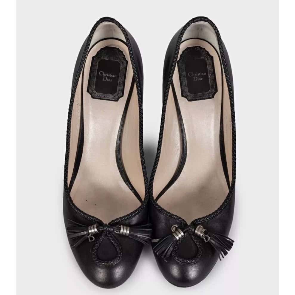 Christian Dior Christian Dior Black Leather Sculpted Heel Bow Shoes Sz.39.5 Pre-owned Black Leather Good condition - Back View