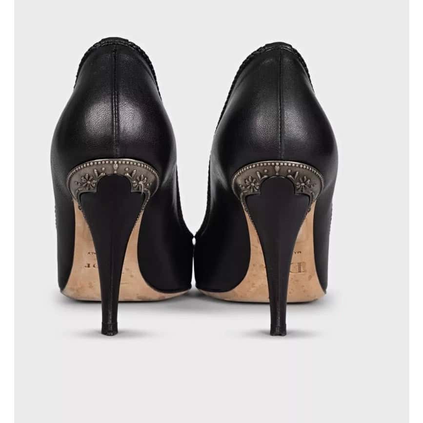 Christian Dior Christian Dior Black Leather Sculpted Heel Bow Shoes Sz.39.5 Pre-owned Black Leather Good condition - Model View
