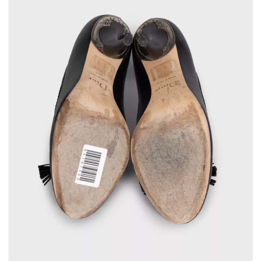 Christian Dior Christian Dior Black Leather Sculpted Heel Bow Shoes Sz.39.5 Pre-owned Black Leather Good condition - Box View