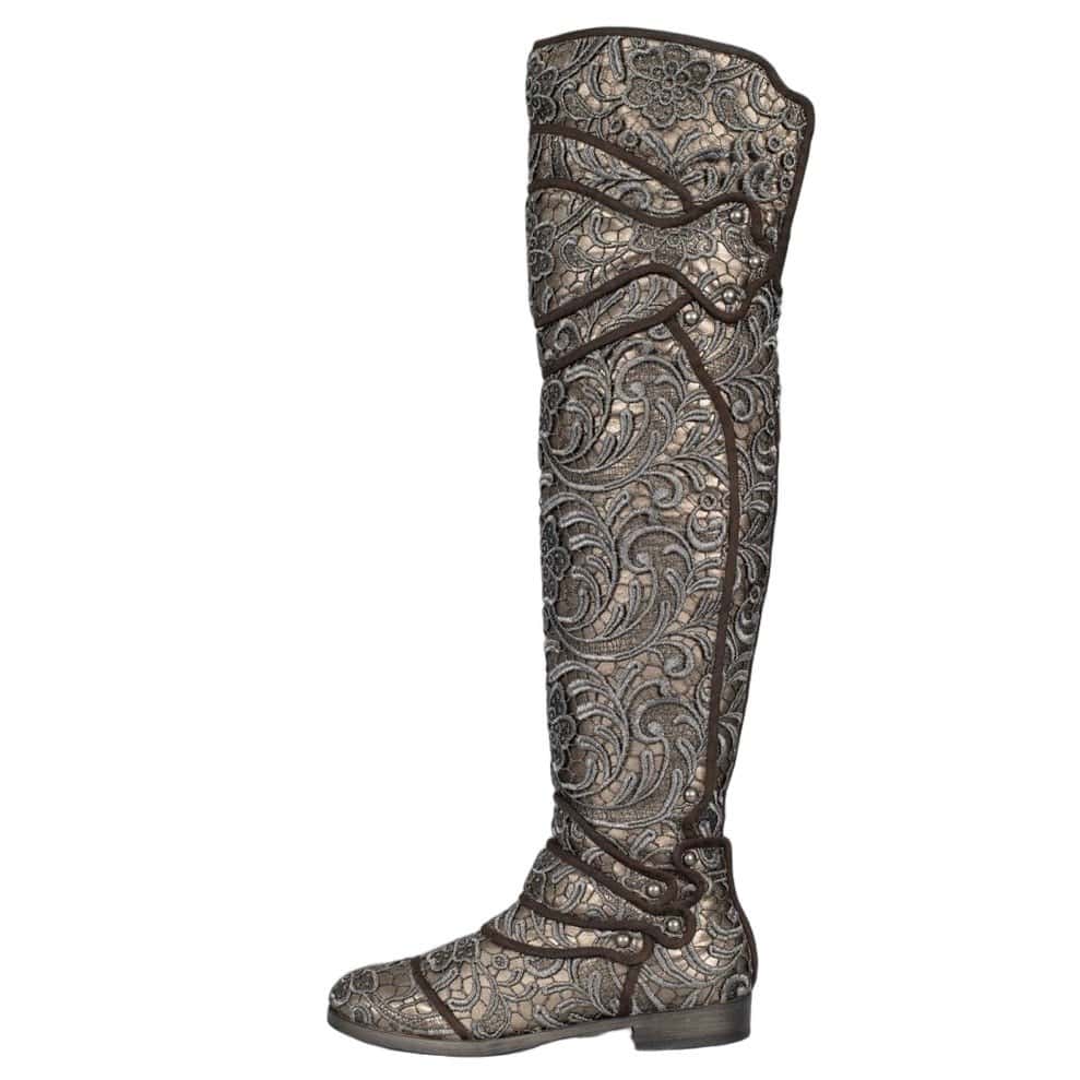 Dolce & Gabbana Dolce & Gabbana Gray Lace-Embellished Leather Over-the-Knee Boots Sz.39 Pre-owned Grey Lace Good condition - Front View