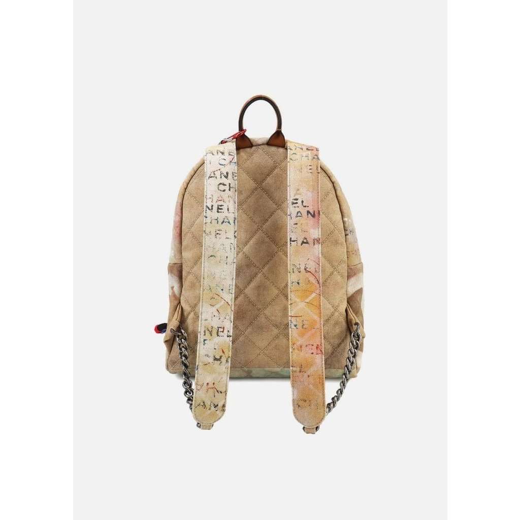 Chanel Chanel Graffiti Canvas & Leather Backpack Beige Pre-owned Beige Canvas Good condition - Back View