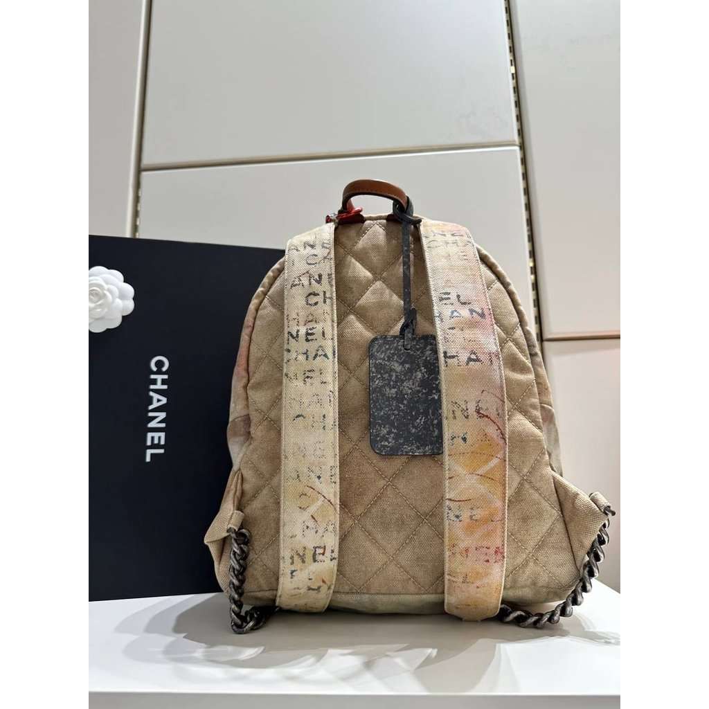 Chanel Chanel Graffiti Canvas & Leather Backpack Beige Pre-owned Beige Canvas Good condition - Inside View