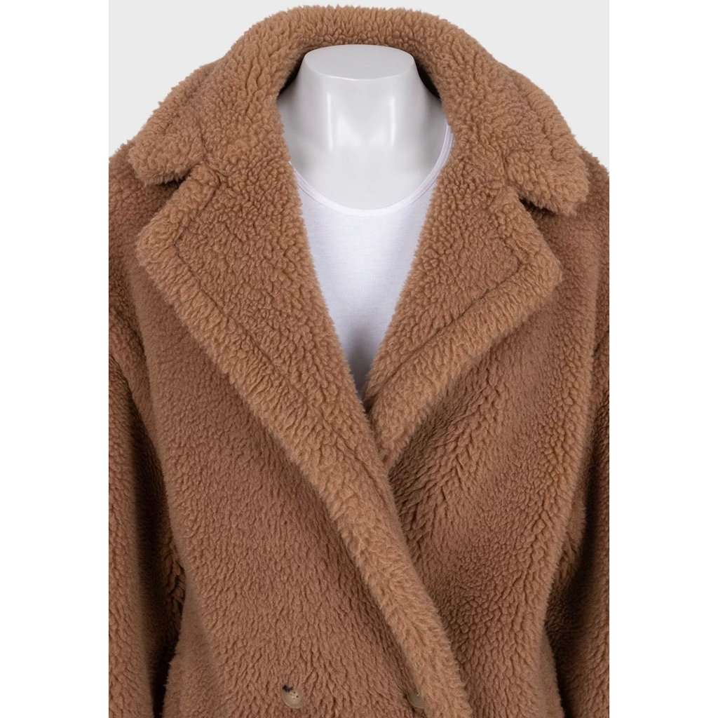 Max Mara Max Mara Luxe Camel Wool & Silk Cropped Coat - Size L Pre-owned Camel Wool Good - Model View