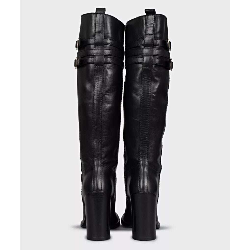 Gucci Gucci Black Leather Round Toe Stacked Heel Boots Sz.39.5 Pre-owned Black Leather Good - Model View