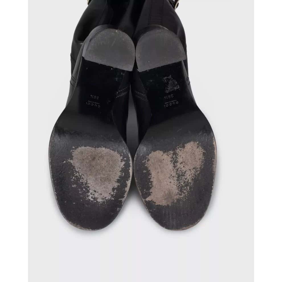 Gucci Gucci Black Leather Round Toe Stacked Heel Boots Sz.39.5 Pre-owned Black Leather Good - Box View