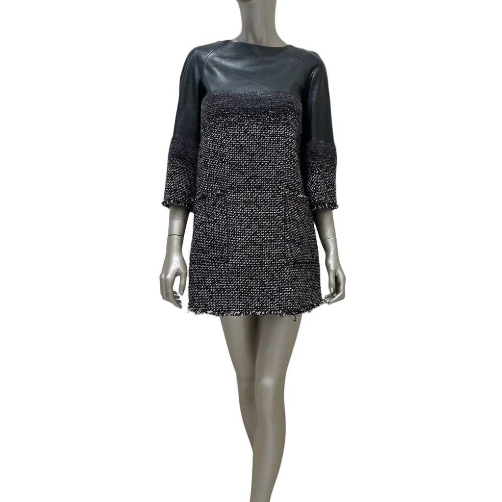 Chanel Chanel Tweed & Leather Dress Sz/36 Pre-owned Black Tweed Good - Front View