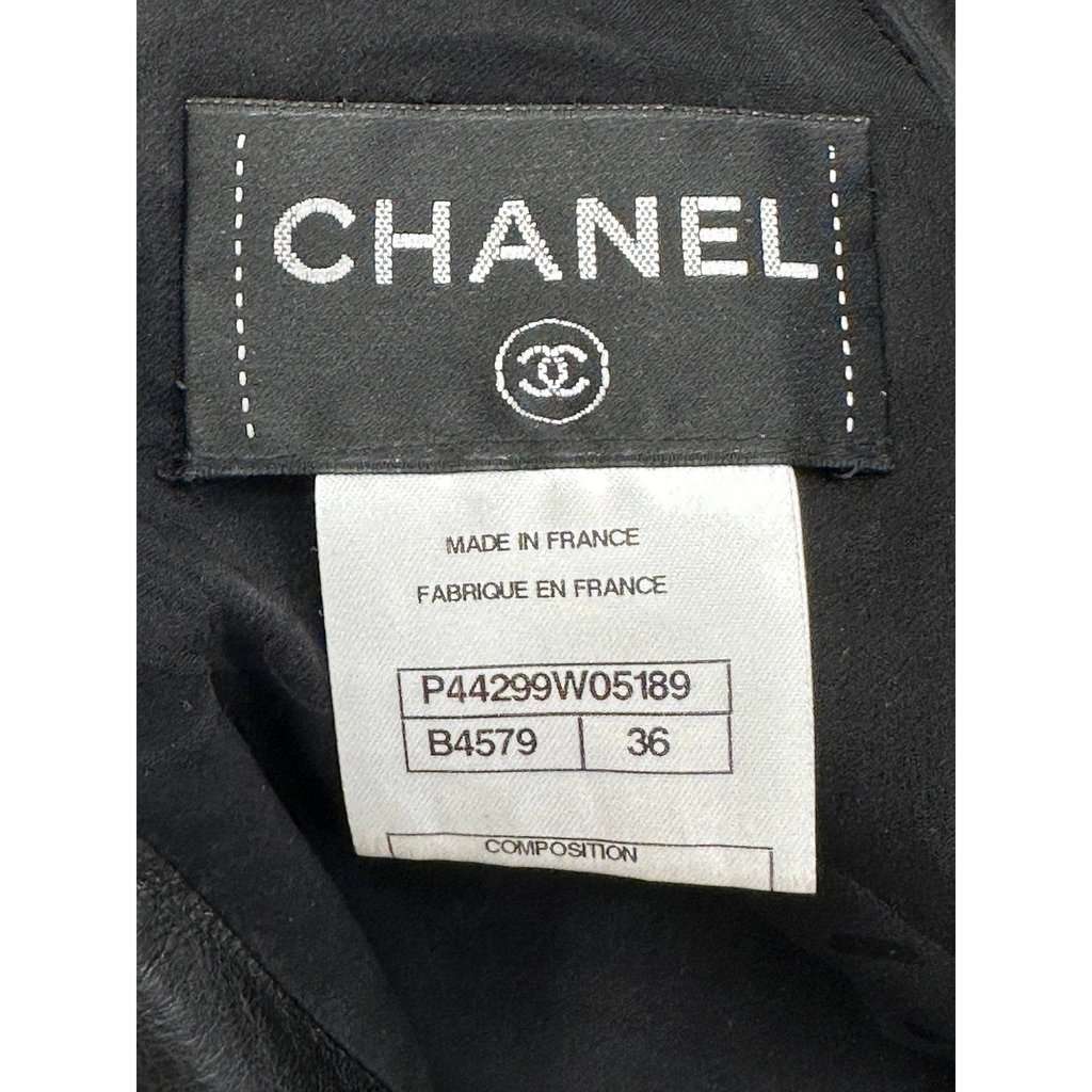 Chanel Chanel Tweed & Leather Dress Sz/36 Pre-owned Black Tweed Good - Inside View