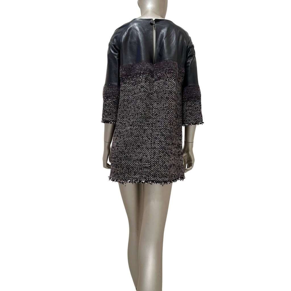 Chanel Chanel Tweed & Leather Dress Sz/36 Pre-owned Black Tweed Good - Model View