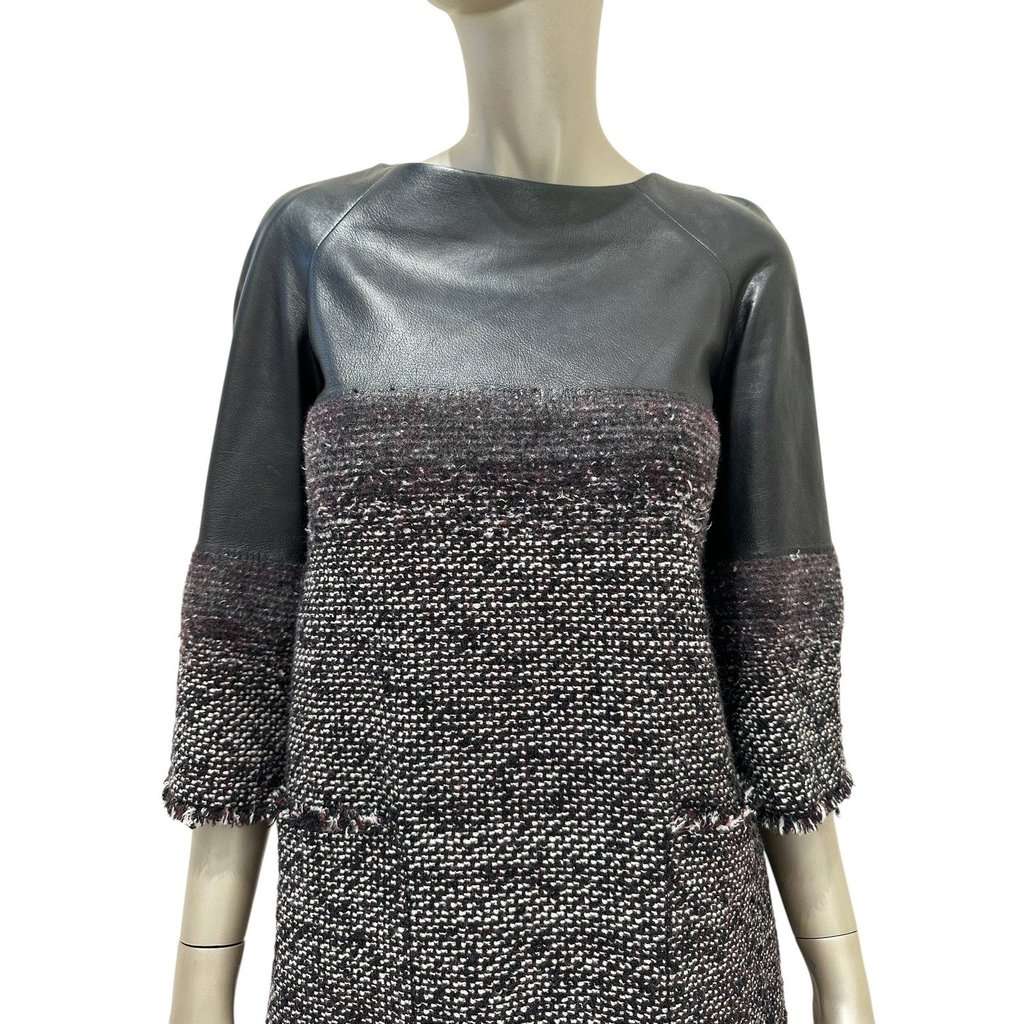 Chanel Chanel Tweed & Leather Dress Sz/36 Pre-owned Black Tweed Good - Box View