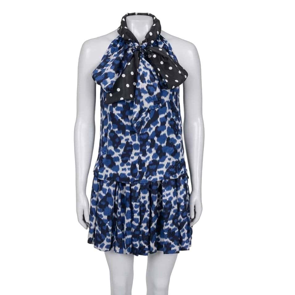 Louis Vuitton Louis Vuitton Blue Silk Skirt & Top Suit Set Sz.36 Pre-owned Blue Silk Good - Front View