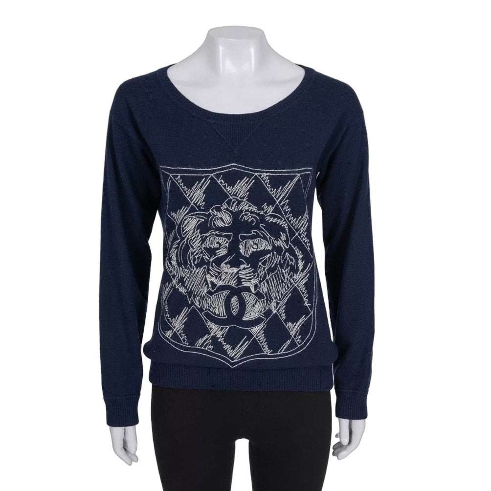 Chanel Chanel Vintage Blue Cashmere Jumper - Size M, EU38 Pre-owned Blue Wool Good - Front View