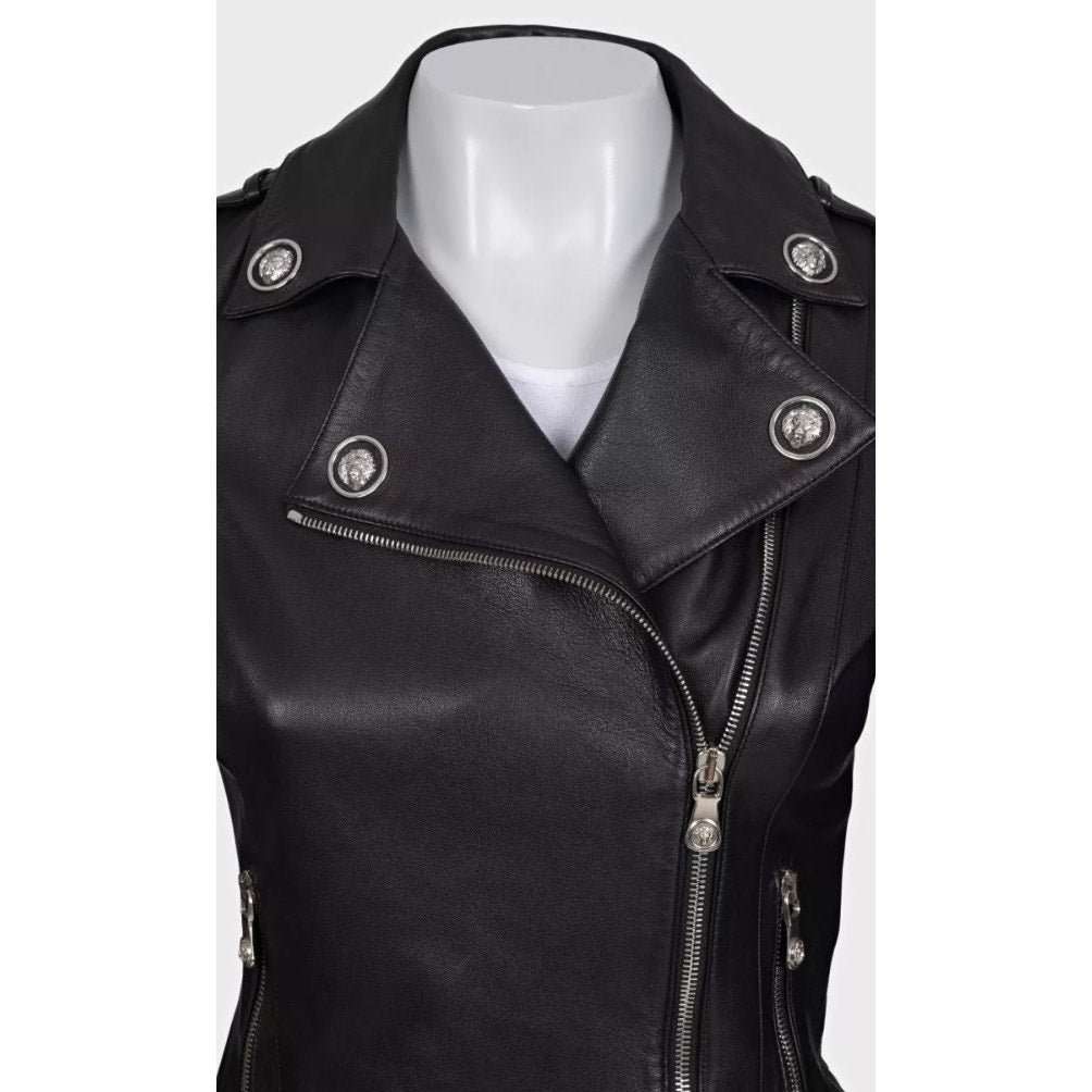 Versus by Versace Versus Versace Black Leather Jacket - Size 38/XS Pre-owned Black Leather Good - Model View