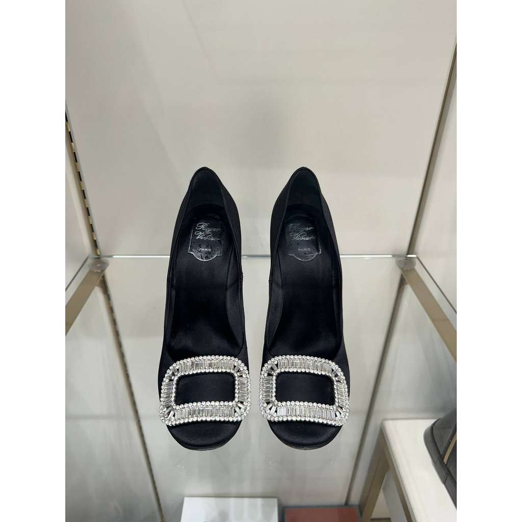 Roger Vivier Roger Vivier Black Satin Crystal Buckle Heels Sz.39 pre-owned Black Satin Good - Back View