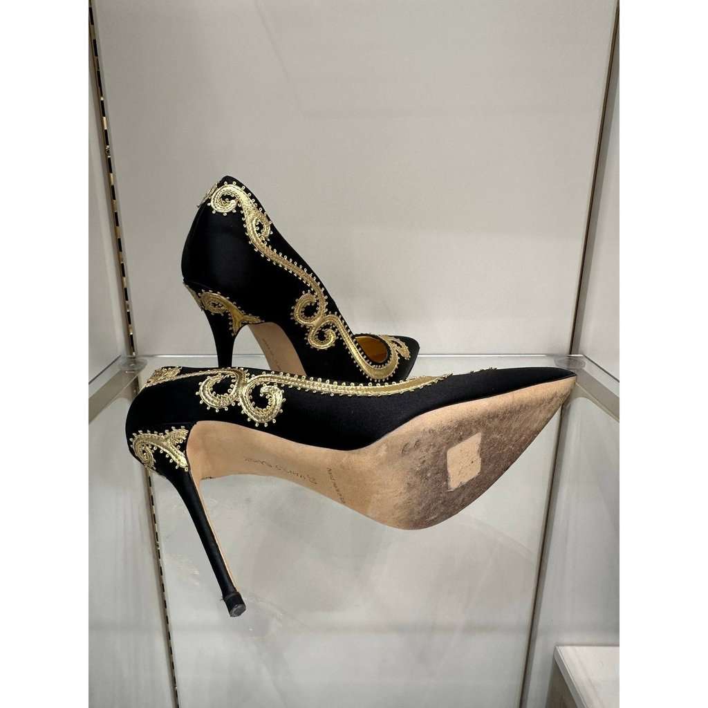 Manolo Blahnik Manolo Blahnik Black & Gold Paisley Satin Pumps - Size 39 Pre-owned Black Satin Good - Inside View