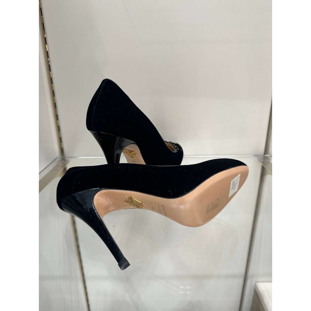 Charlotte Olympia NWOB Charlotte Olympia Black Velvet Kitty 110 Pumps - Size 39 Pre-owned Black Velvet Never worn - Model View