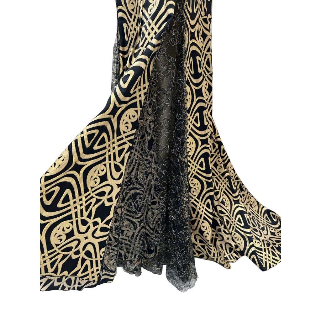 Roberto Cavalli Roberto Cavalli Black & Gold Print Silk Maxi Dress Sz 38 Pre-owned Black Silk Good - Back View