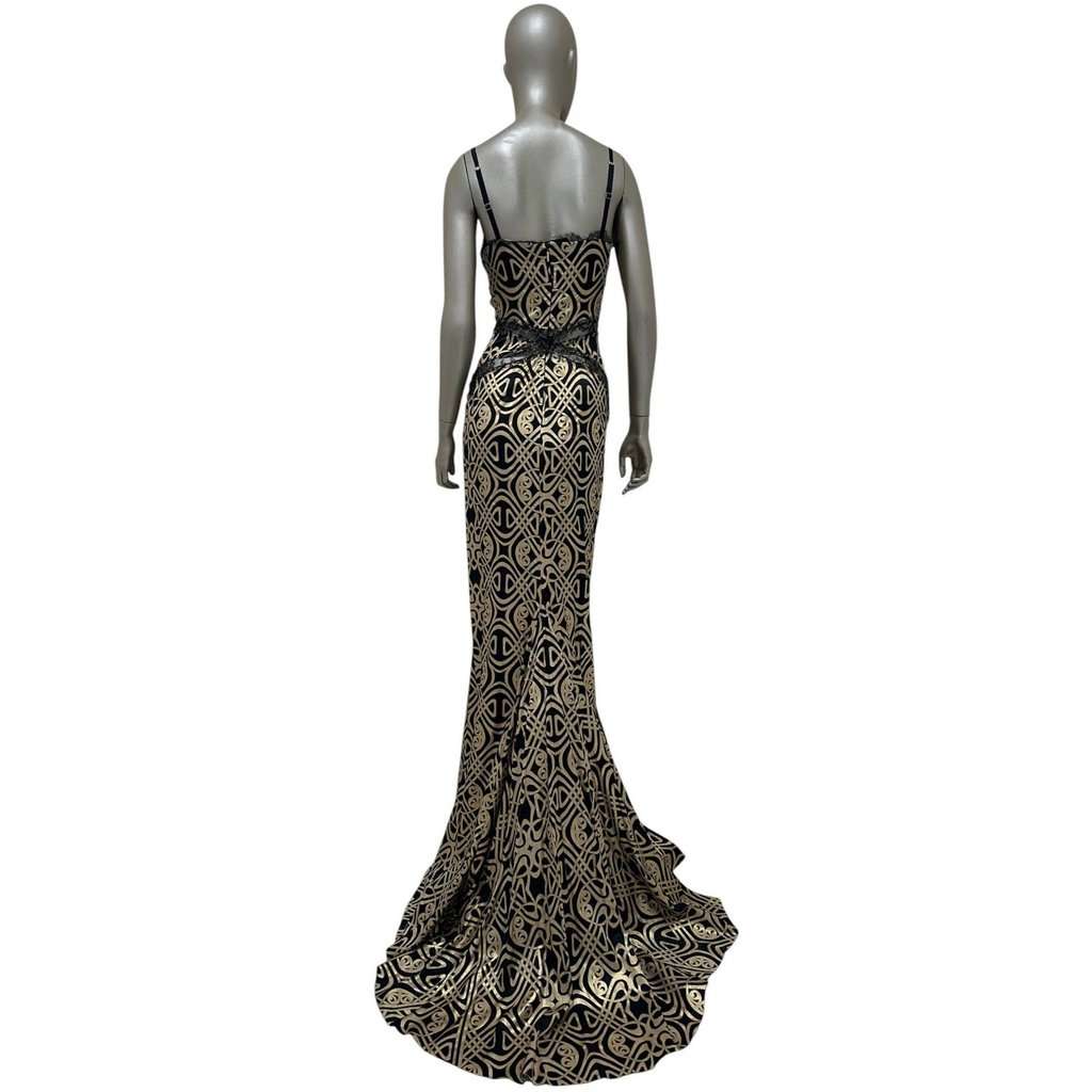 Roberto Cavalli Roberto Cavalli Black & Gold Print Silk Maxi Dress Sz 38 Pre-owned Black Silk Good - Inside View