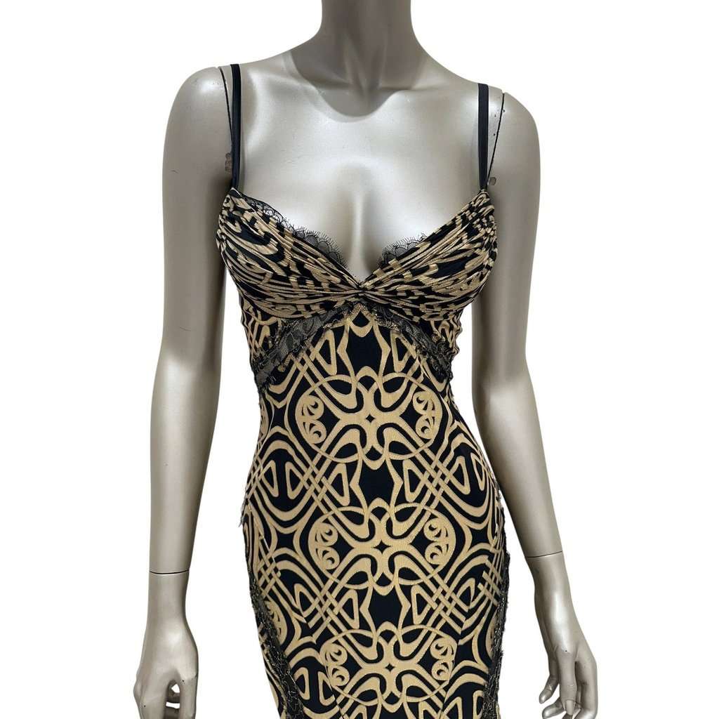 Roberto Cavalli Roberto Cavalli Black & Gold Print Silk Maxi Dress Sz 38 Pre-owned Black Silk Good - Model View