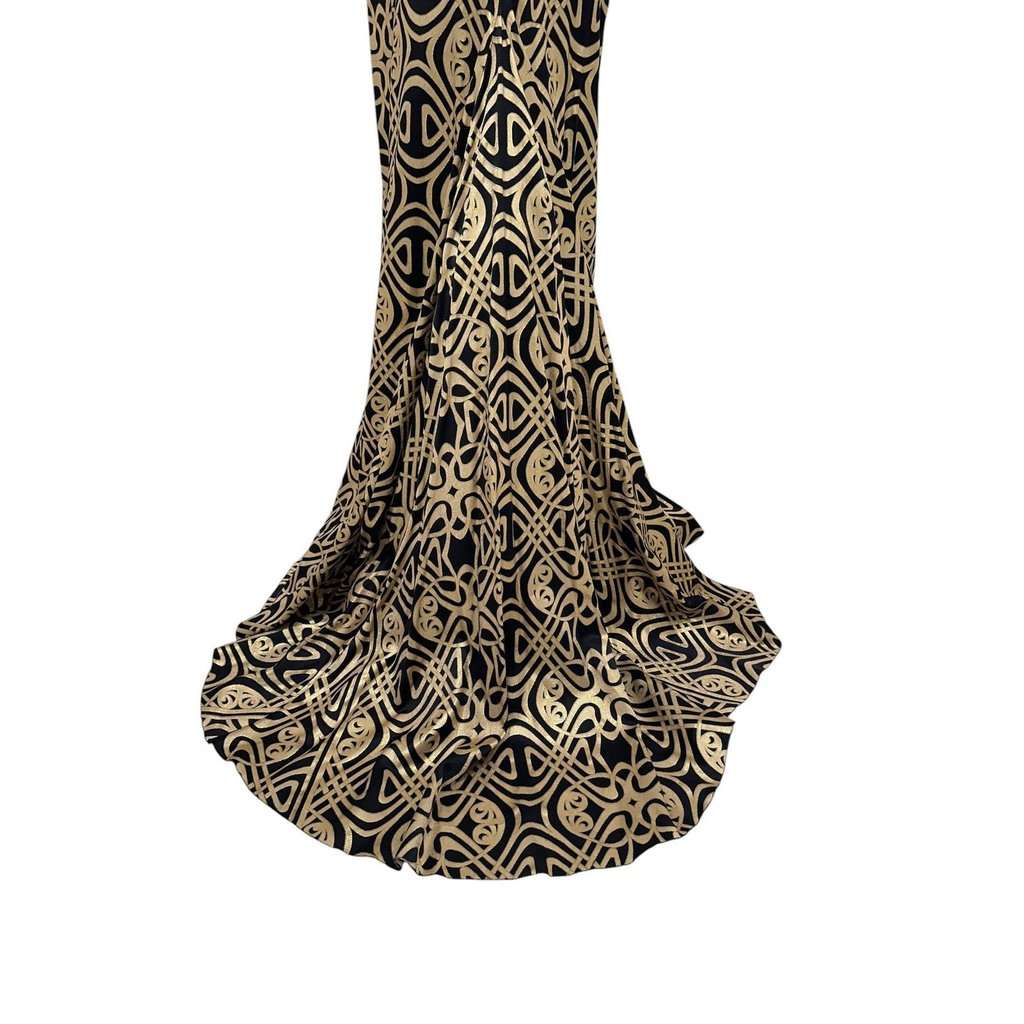 Roberto Cavalli Roberto Cavalli Black & Gold Print Silk Maxi Dress Sz 38 Pre-owned Black Silk Good - Box View