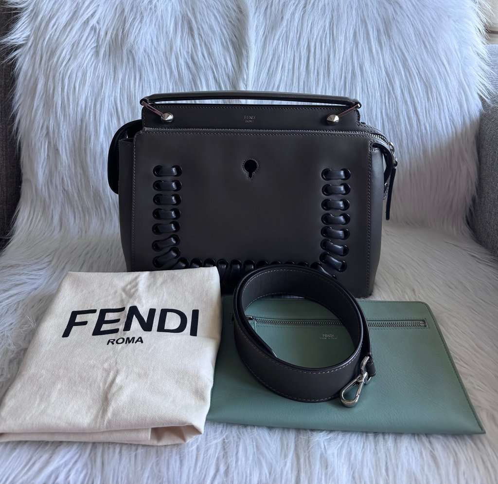 Fendi Whipstitch Dotcom two way bag-dark gray Grey Lace Good - Back View