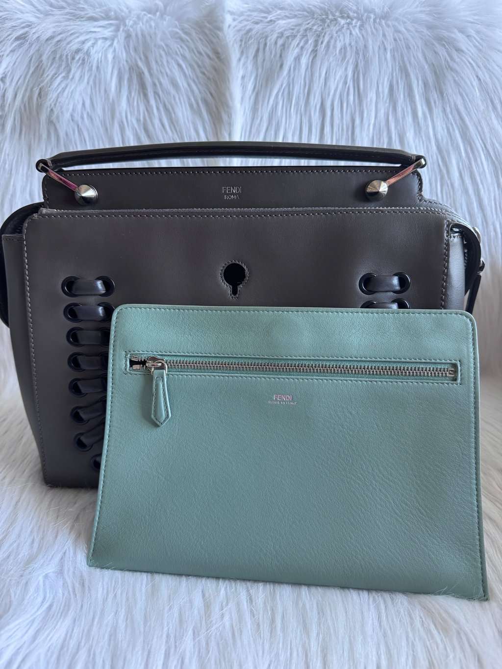 Fendi Whipstitch Dotcom two way bag-dark gray Grey Lace Good - Box View
