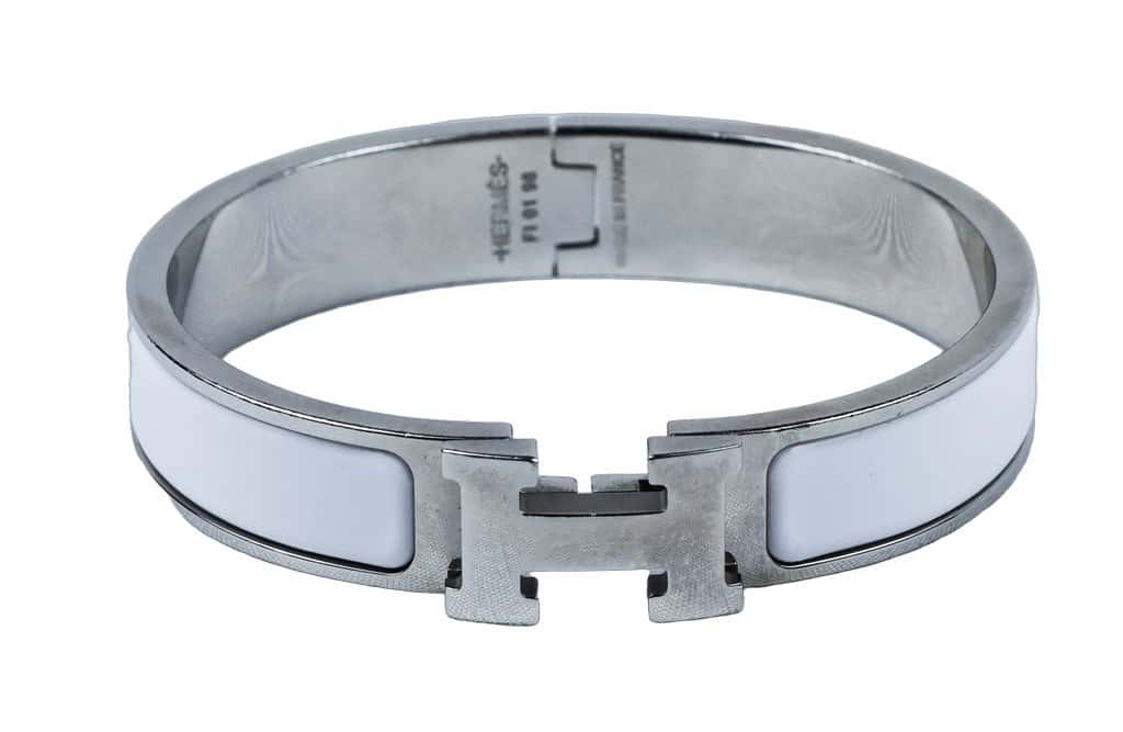 Hermès Clic Clac H White Enamel Palladium Plated Narrow Bracelet PM White Good - Inside View