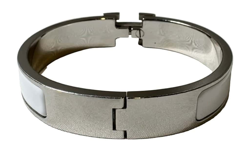 Hermès Clic Clac H White Enamel Palladium Plated Narrow Bracelet PM White Good - Back View