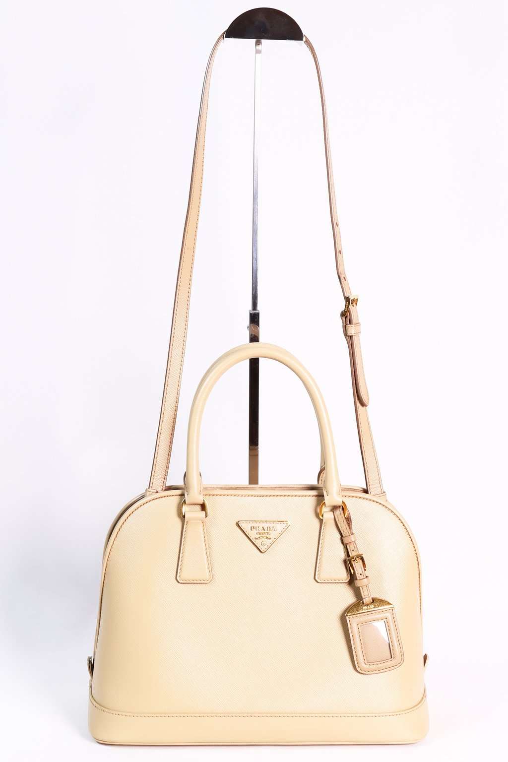 Prada Beige Saffiano Lux Open Two-Way Bag Beige Leather Good - Inside View