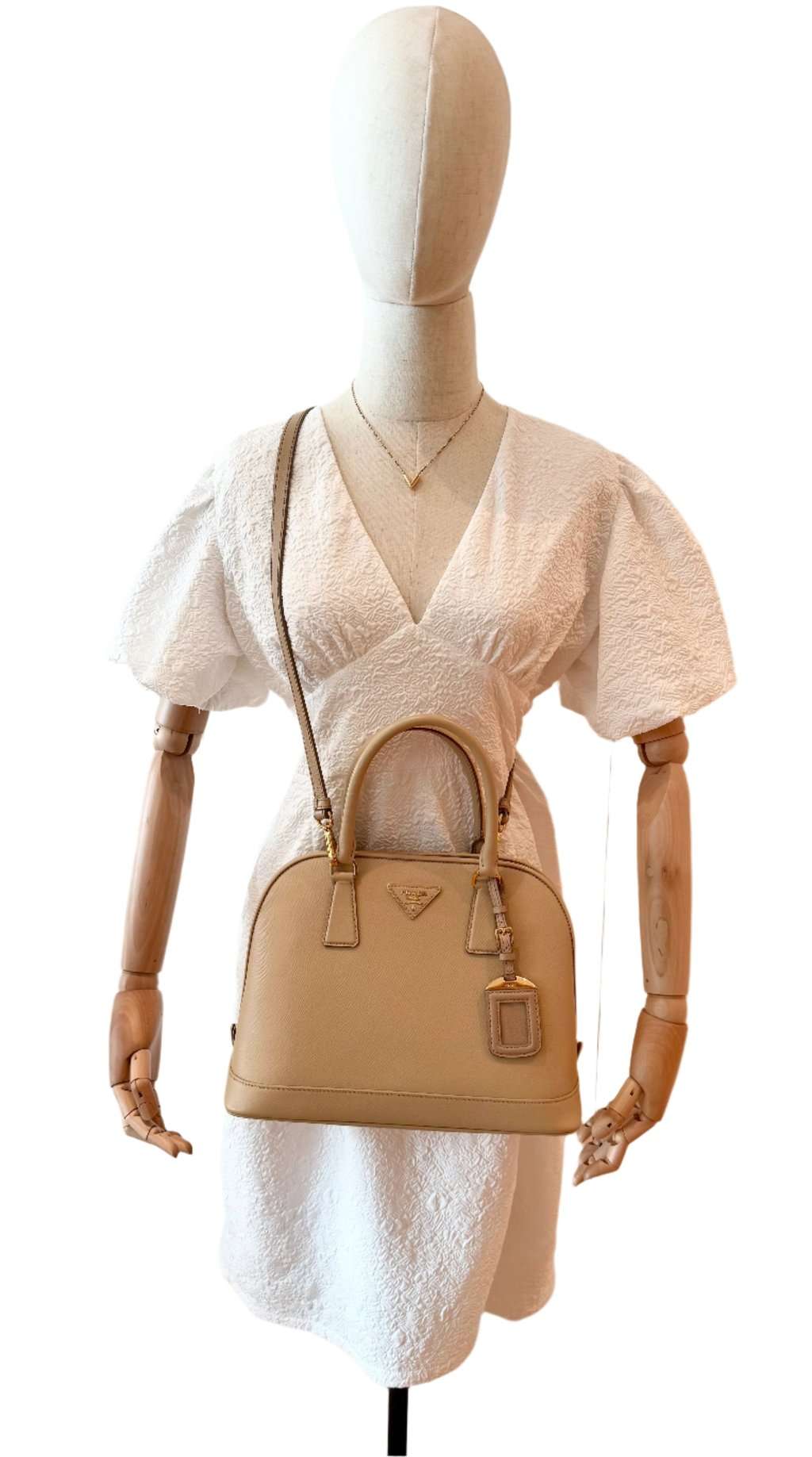 Prada Beige Saffiano Lux Open Two-Way Bag Beige Leather Good - Box View