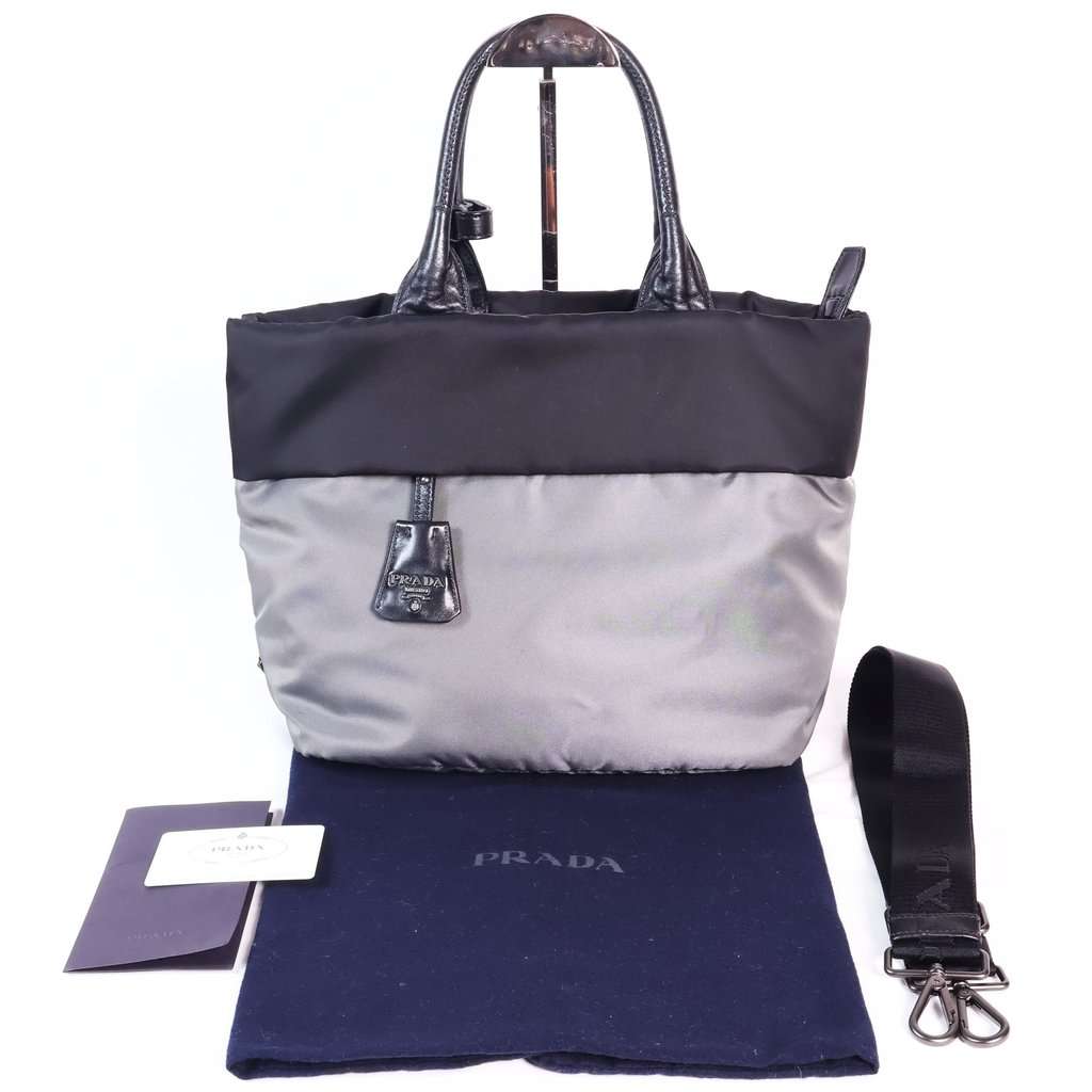 Prada B1959V Tessuto Two-Way Bag-Black/Dark Gray Black Good - Back View