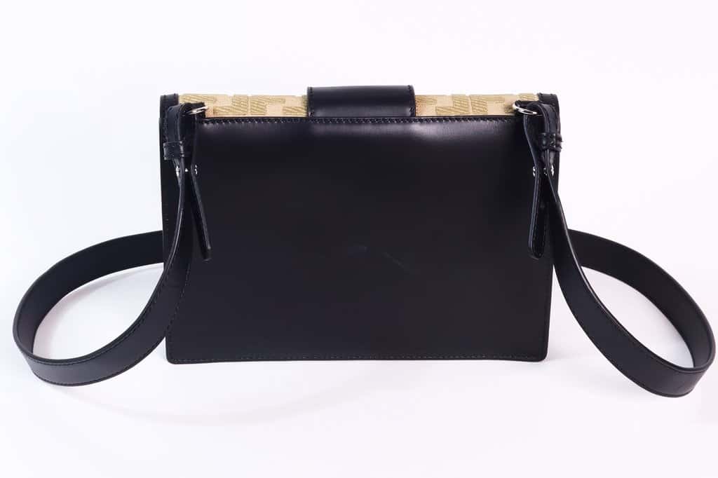 Fendi FF Flat Baguette Leather Crossbody Bag Black Black Leather Good - Model View