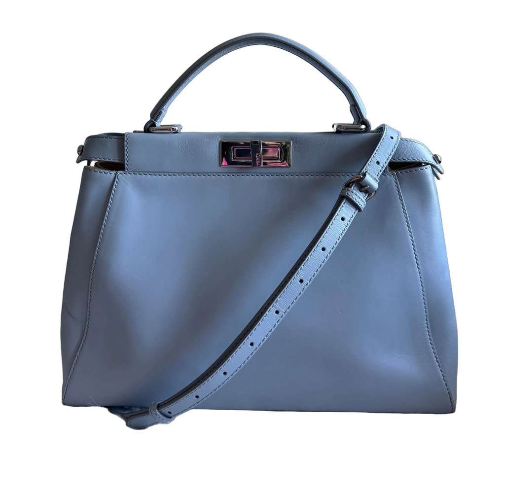 Fendi Medium Peekaboo Light Blue Blue Leather Good - Front View