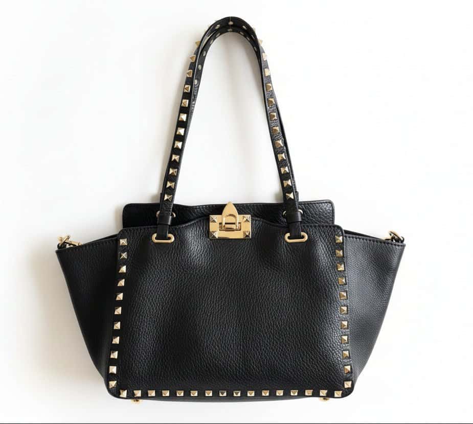 Valentino Black Leather Rockstud Two Way Bag Black Leather Good - Back View