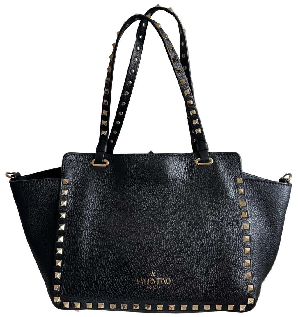 Valentino Black Leather Rockstud Two Way Bag Black Leather Good - Inside View