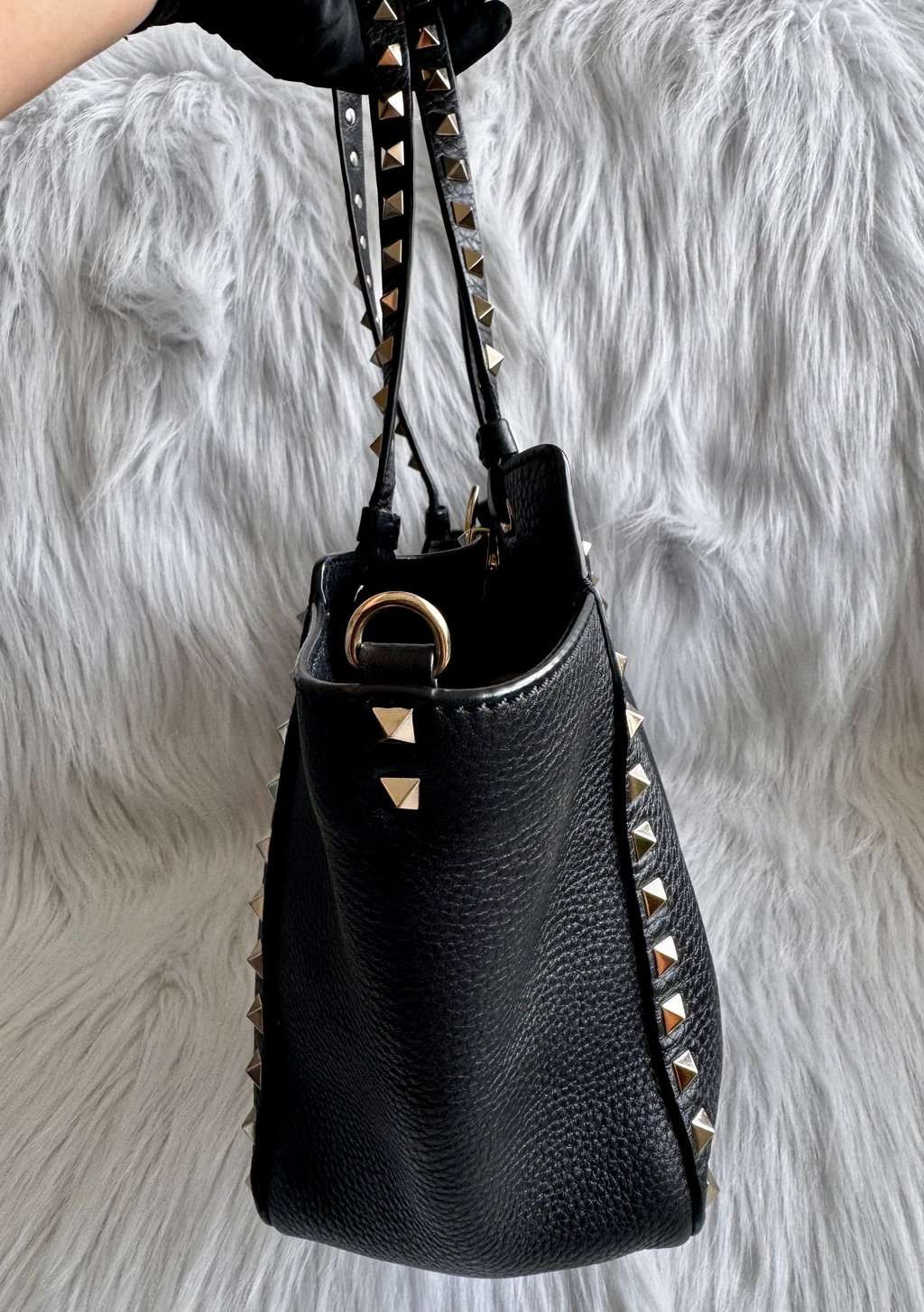 Valentino Black Leather Rockstud Two Way Bag Black Leather Good - Box View