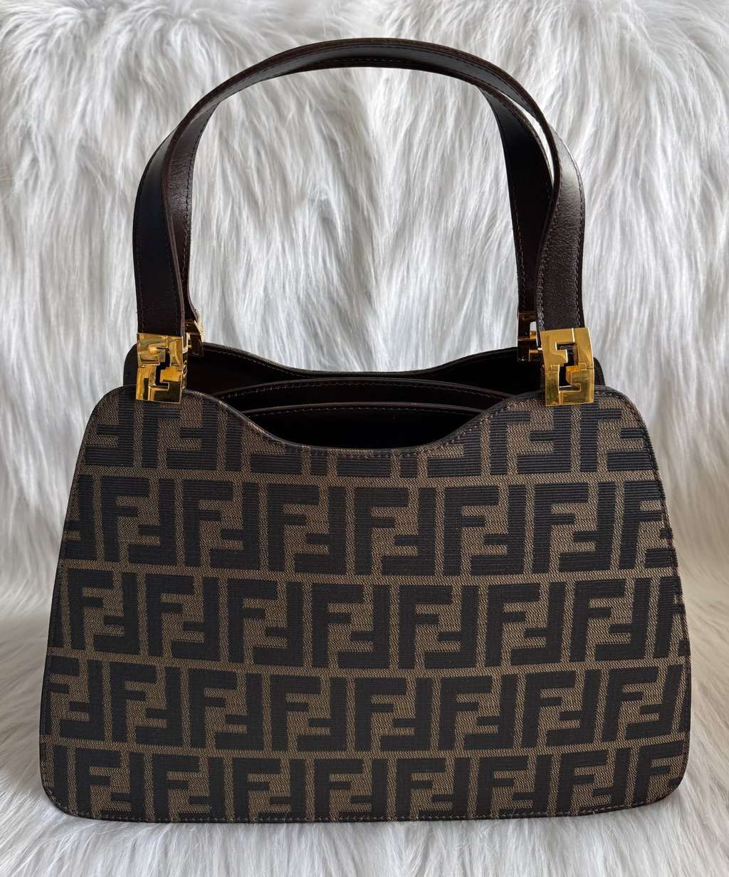Fendi Zucca Canvas Shoulder Bag Brown Canvas Good - Back View