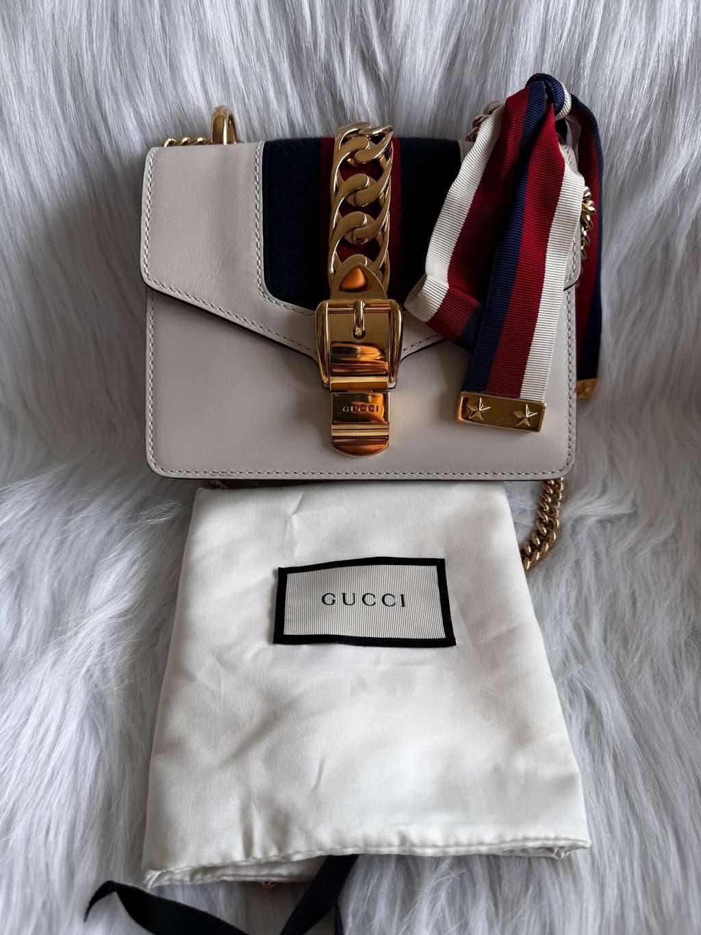 Gucci Sylvie White Mini Chain Bag White Leather Good - Model View