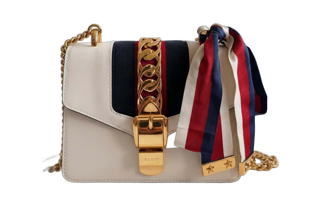 Gucci Sylvie White Mini Chain Bag White Leather Good - Front View