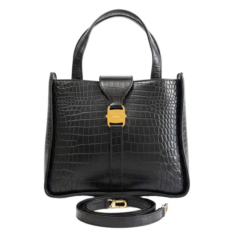 Salvatore Ferragamo Croc Embossed Black Two-way Bag Black Leather Good - Front View