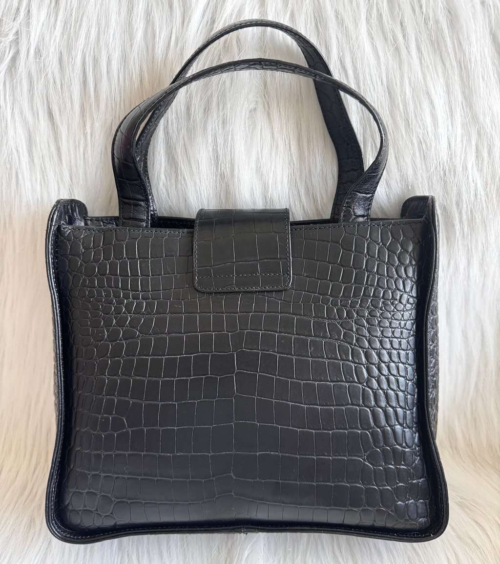 Salvatore Ferragamo Croc Embossed Black Two-way Bag Black Leather Good - Inside View