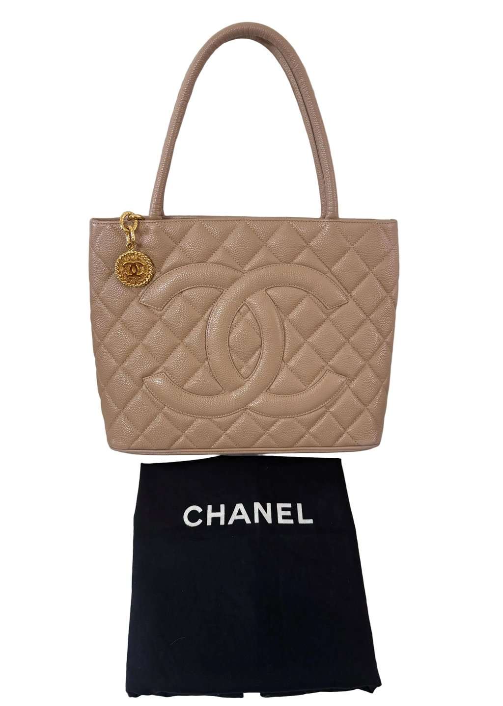 Chanel Beige Caviar Medallion Tote Beige Leather Good - Inside View