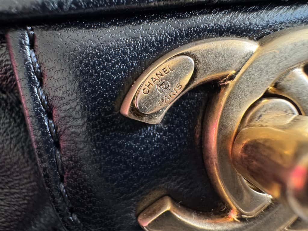 Chanel Black CC Top Handle Small Flap Chain Bag - microchipped Black Leather Good - Model View