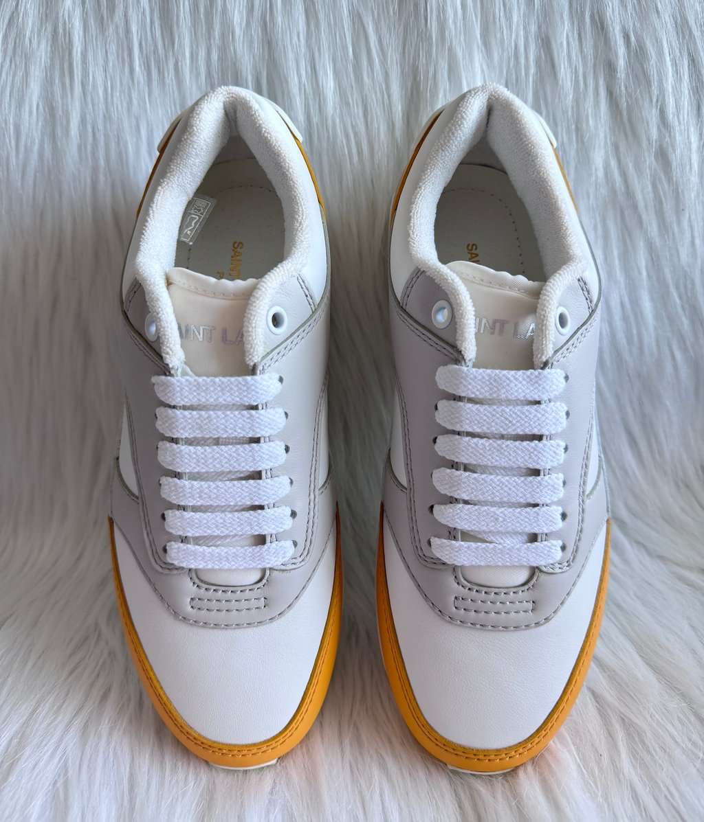 Saint Laurent Bump Low Sneaker White Yellow size 36 women (brand new) White Leather Never worn - Back View