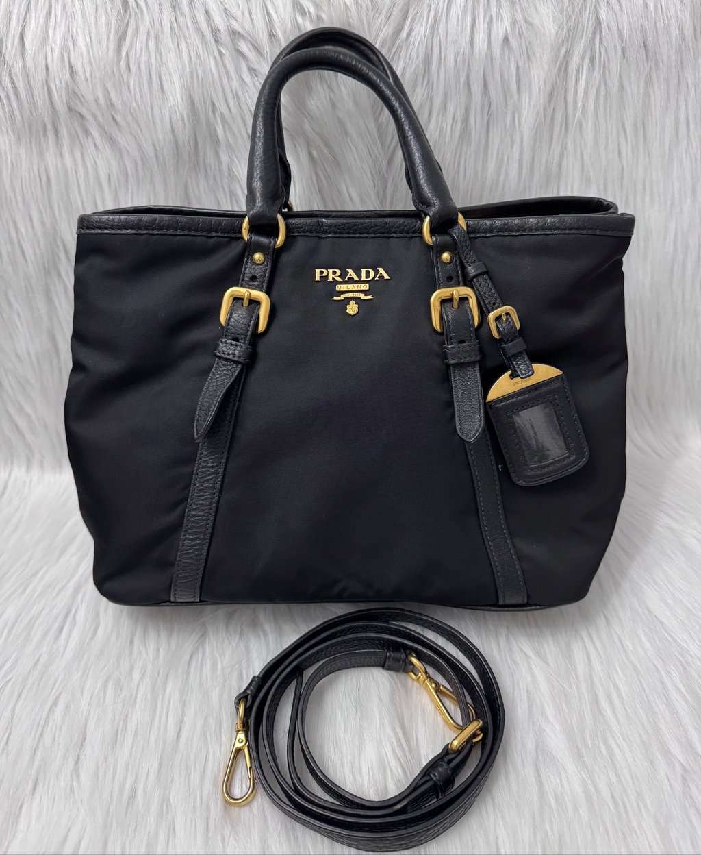 Prada Tessuto Nylon Black Two Way Bag Black Good - Back View