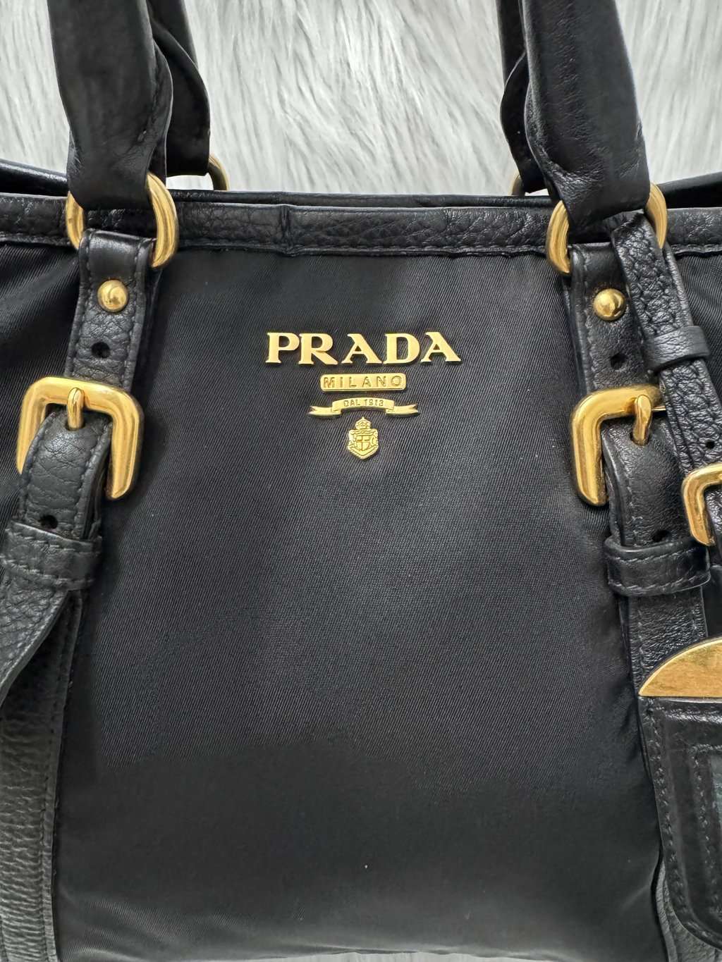 Prada Tessuto Nylon Black Two Way Bag Black Good - Box View